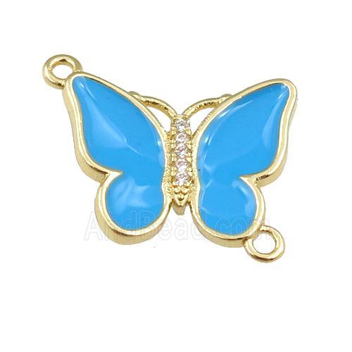 copper butterfly connector with blue enamel, gold plated