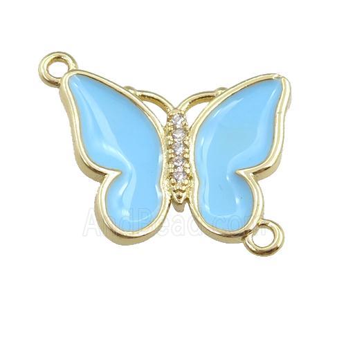 copper butterfly connector with lt.blue enamel, gold plated