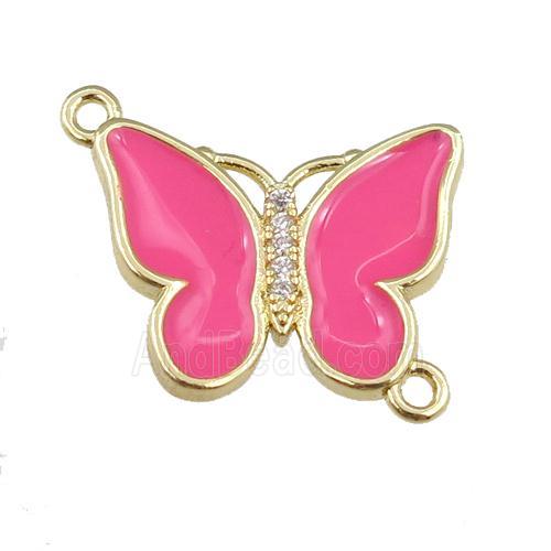 copper butterfly connector with hotpink enamel, gold plated