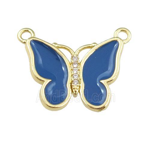 copper butterfly pendant with navyblue enamel, gold plated