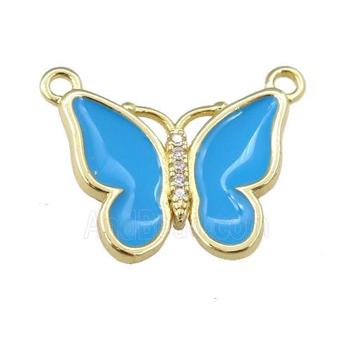 copper butterfly pendant with blue enamel, gold plated