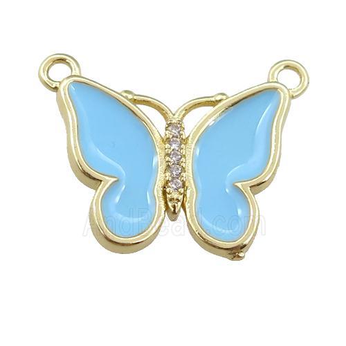 copper butterfly pendant with lt.blue enamel, gold plated