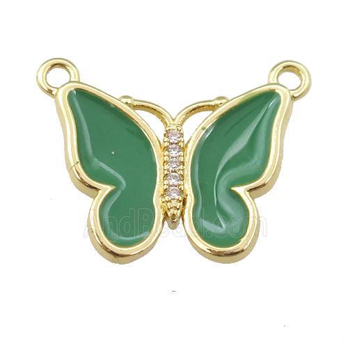 copper butterfly pendant with green enamel, gold plated