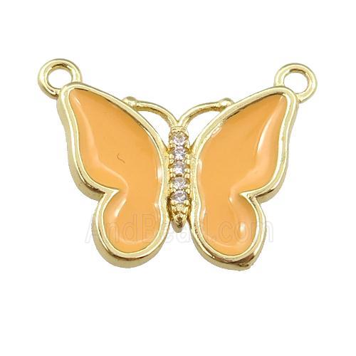 copper butterfly pendant with peach enamel, gold plated