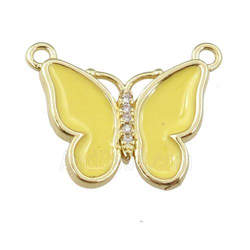 copper butterfly pendant with yellow enamel, gold plated