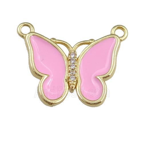 copper butterfly pendant with pink enamel, gold plated