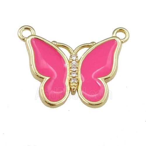 copper butterfly pendant with hotpink enamel, gold plated