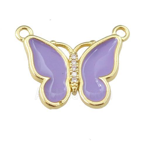 copper butterfly pendant with lavender enamel, gold plated