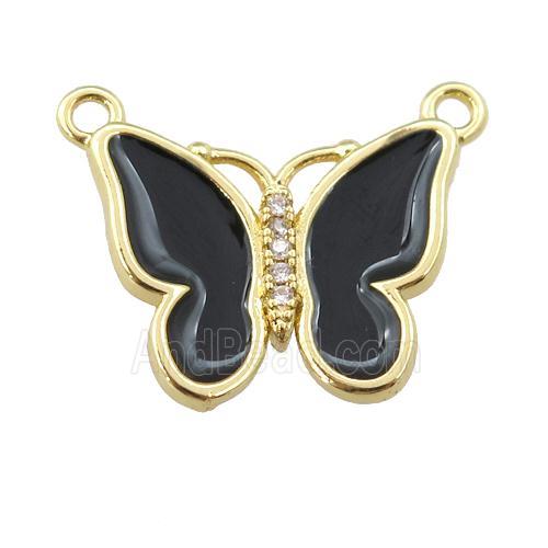 copper butterfly pendant with black enamel, gold plated