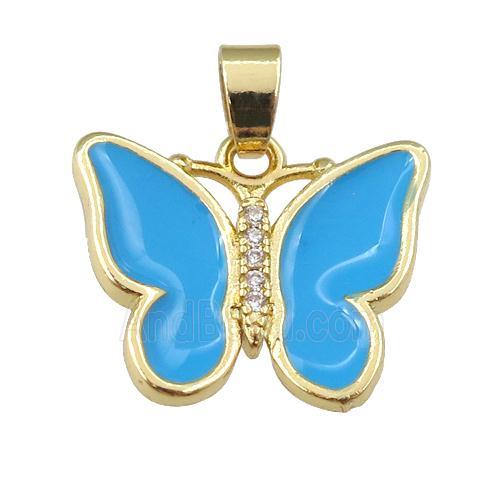 copper butterfly pendant with blue enamel, gold plated