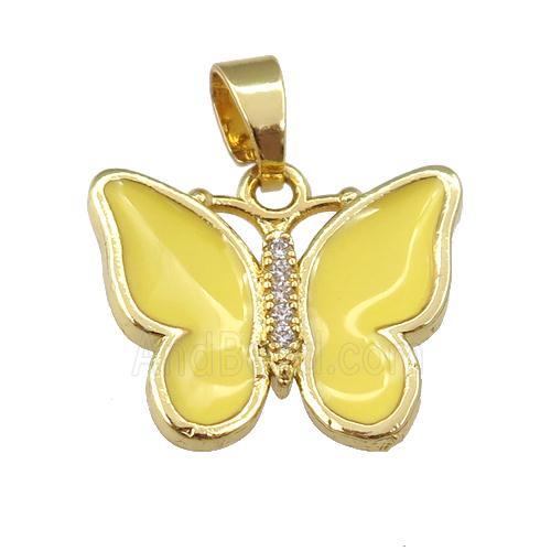 copper butterfly pendant with yellow enamel, gold plated