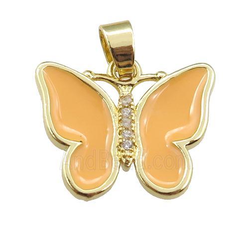 copper butterfly pendant with peach enamel, gold plated