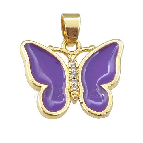 copper butterfly pendant with lavender enamel, gold plated