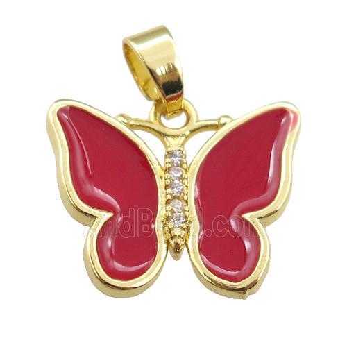 copper butterfly pendant with red enamel, gold plated