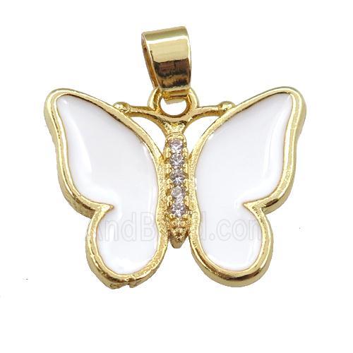 copper butterfly pendant with white enamel, gold plated