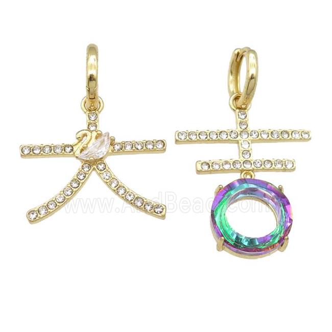 copper Hoop Earring pave zircon, gold plated