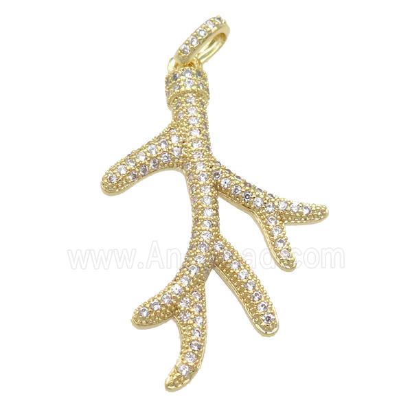 copper Antler pendant pave zircon, gold plated