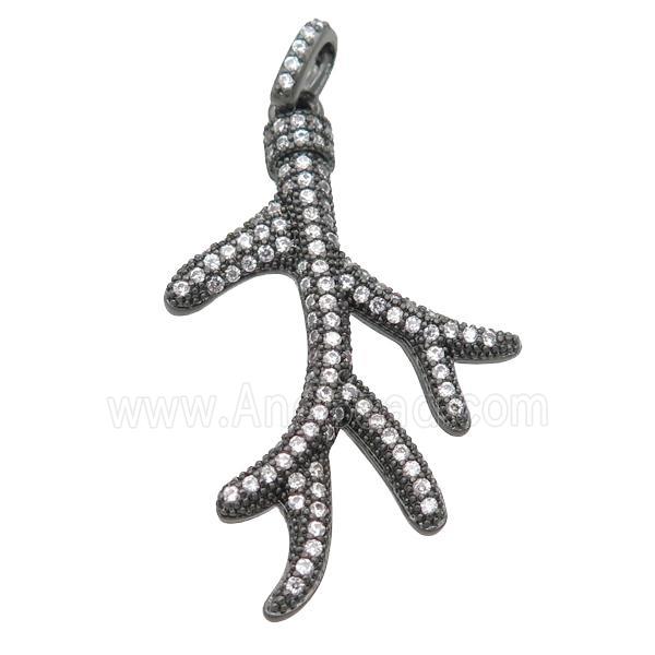 copper Antler pendant pave zircon, black plated
