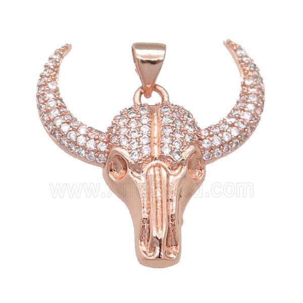copper bullHead pendant pave zircon, rose gold