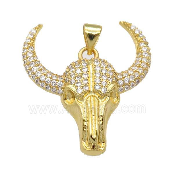 copper bullHead pendant pave zircon, gold plated