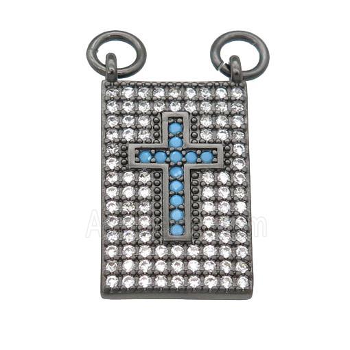copper Rectangle pendant pave zircon, cross, black plated