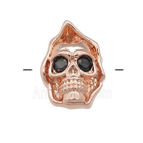 copper Skull charm beads pave zircon, rose gold