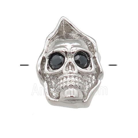 copper Skull charm beads pave zircon, platinum plated