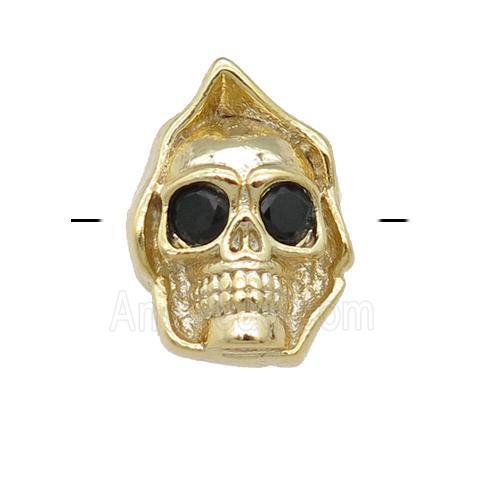 copper Skull charm beads pave zircon, gold plated