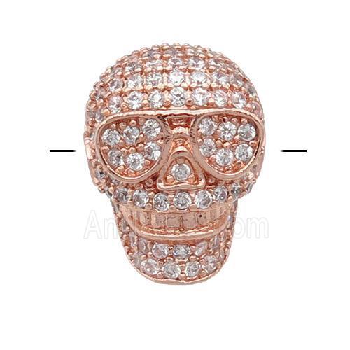 copper Skull charm beads pave zircon, rose gold