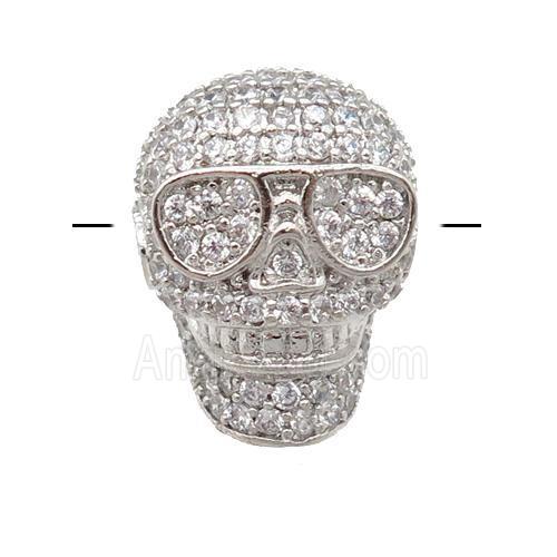 copper Skull beads pave zircon, platinum plated