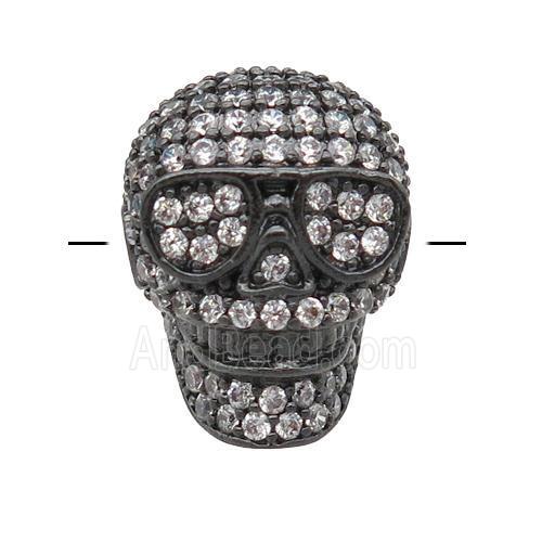 copper Skull beads pave zircon, black plated
