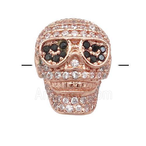 copper Skull beads pave zircon, rose gold