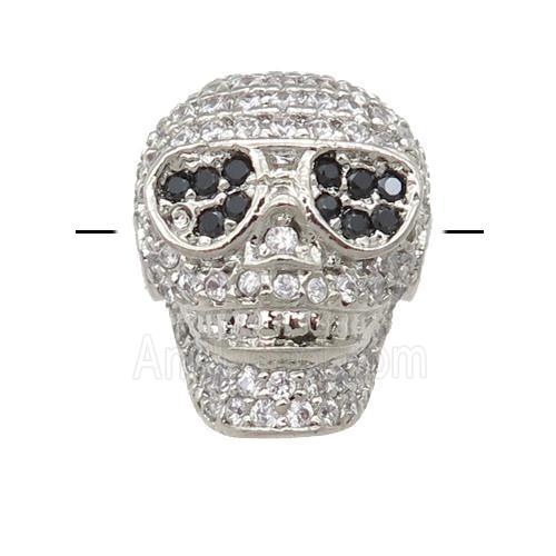 copper Skull beads pave zircon, platinum plated