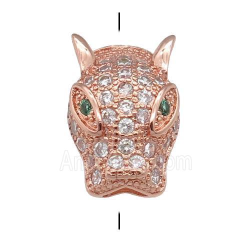 copper LeopardHead beads pave zircon, rose gold