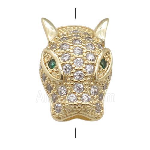 copper LeopardHead beads pave zircon, gold plated