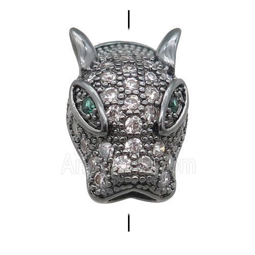 copper LeopardHead beads pave zircon, black plated