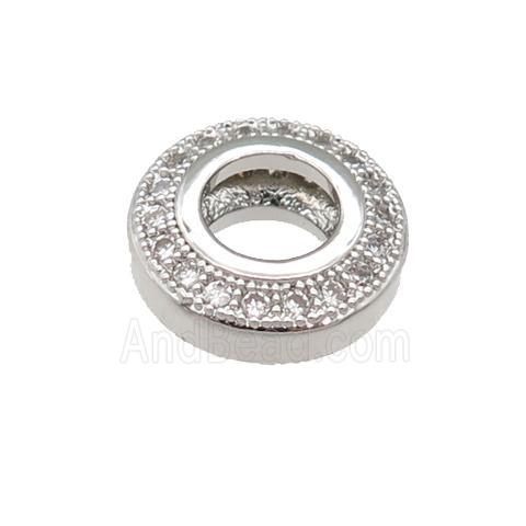 copper rondelle beads pave zircon, large hole, platinum plated