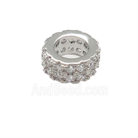 copper rondelle beads pave zircon, large hole, platinum plated