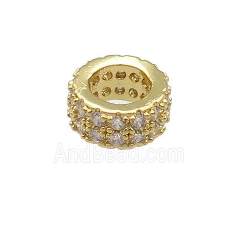 copper rondelle beads pave zircon, large hole, gold plated