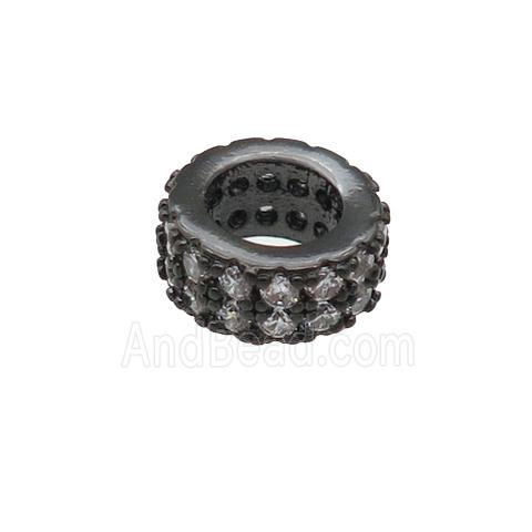 copper rondelle beads pave zircon, large hole, black plated