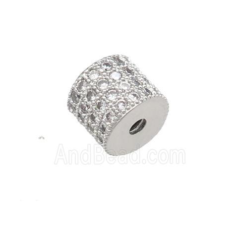 copper tube beads pave zircon, platinum plated