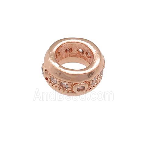 copper rondelle beads pave zircon, large hole, rose gold