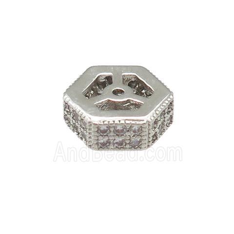 copper hexagon beads pave zircon, platinum plated