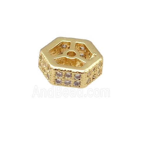 copper hexagon beads pave zircon, gold plated