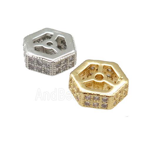 copper hexagon beads pave zircon, mixed