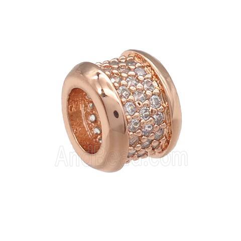 copper rondelle beads pave zircon, large hole, rose gold