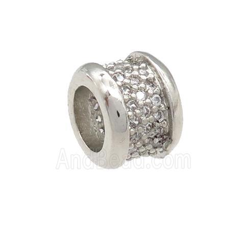 copper rondelle beads pave zircon, large hole, platinum plated