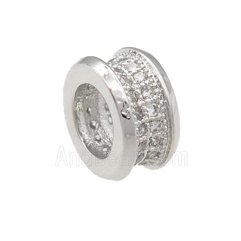 copper rondelle beads pave zircon, large hole, platinum plated
