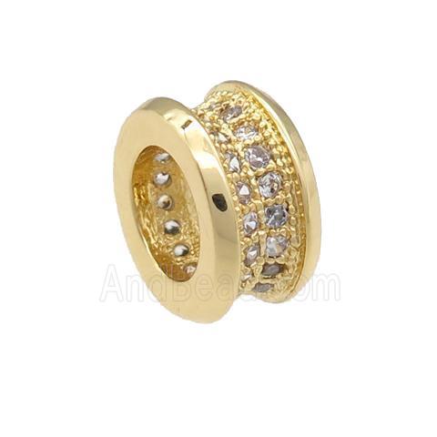 copper rondelle beads pave zircon, large hole, gold plated