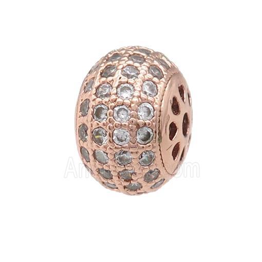 copper rondelle beads pave zircon, rose gold